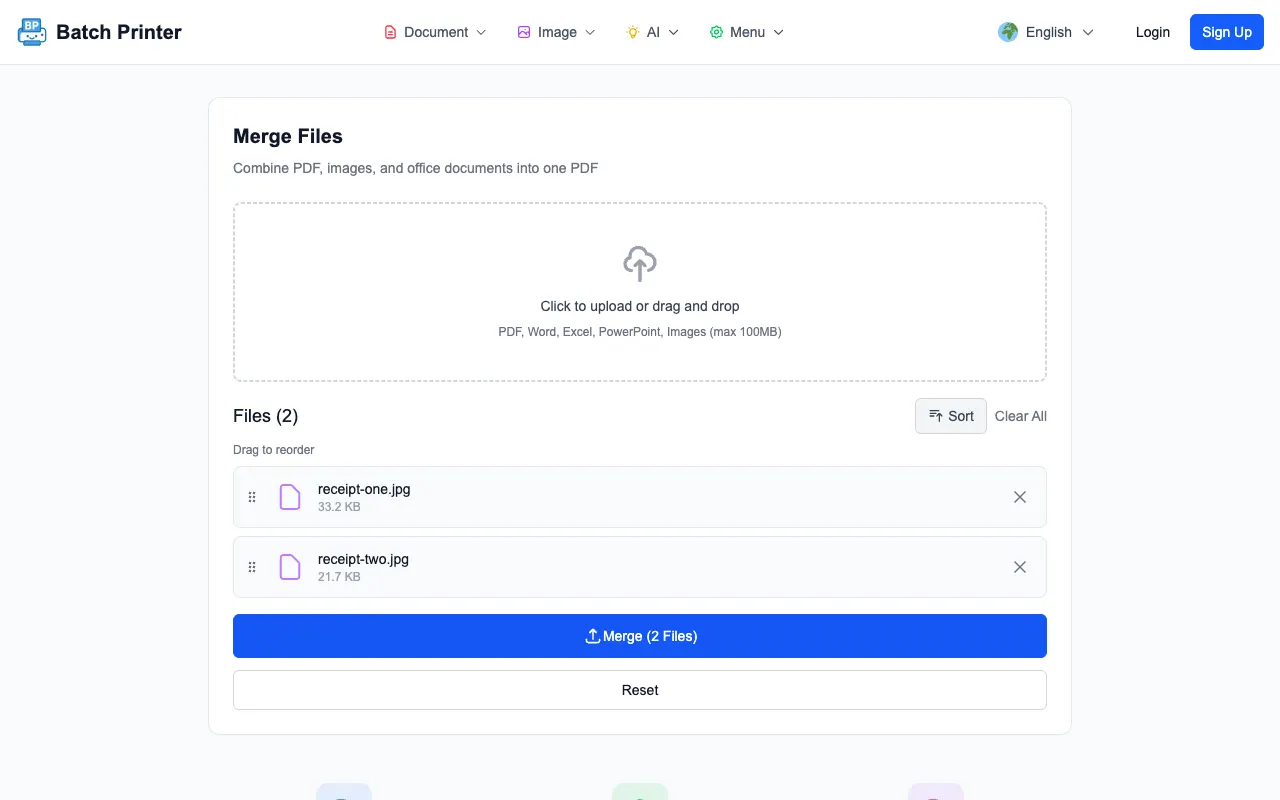 Batch Printer merge tool with two image files queued