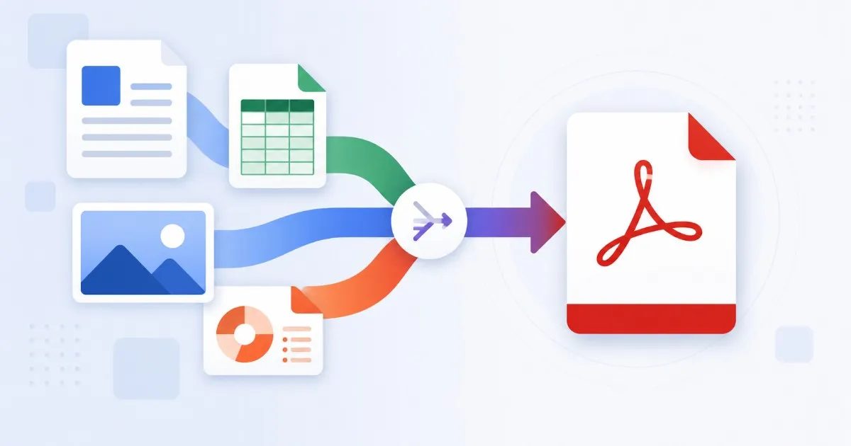 Combinatore di Documenti Online Gratuito — Unisci File Misti in 1 PDF