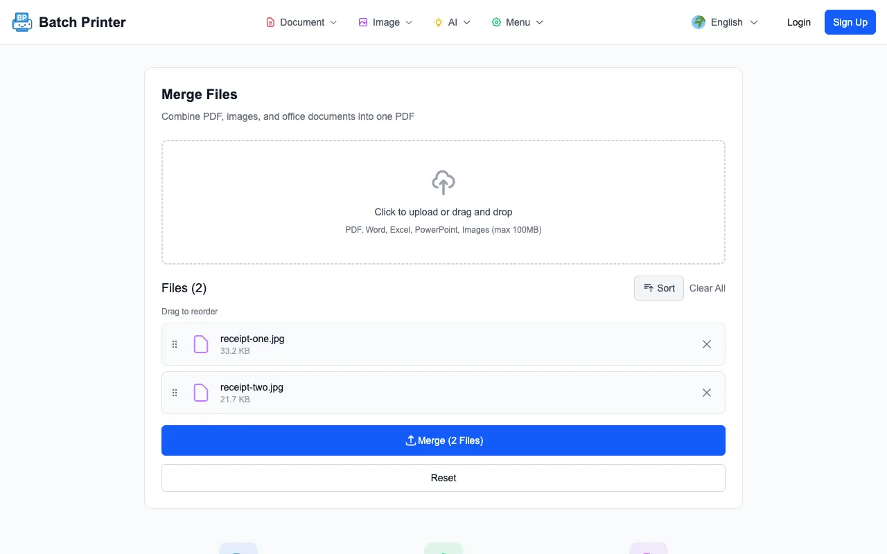 Batch Printer merge tool with two JPG files queued