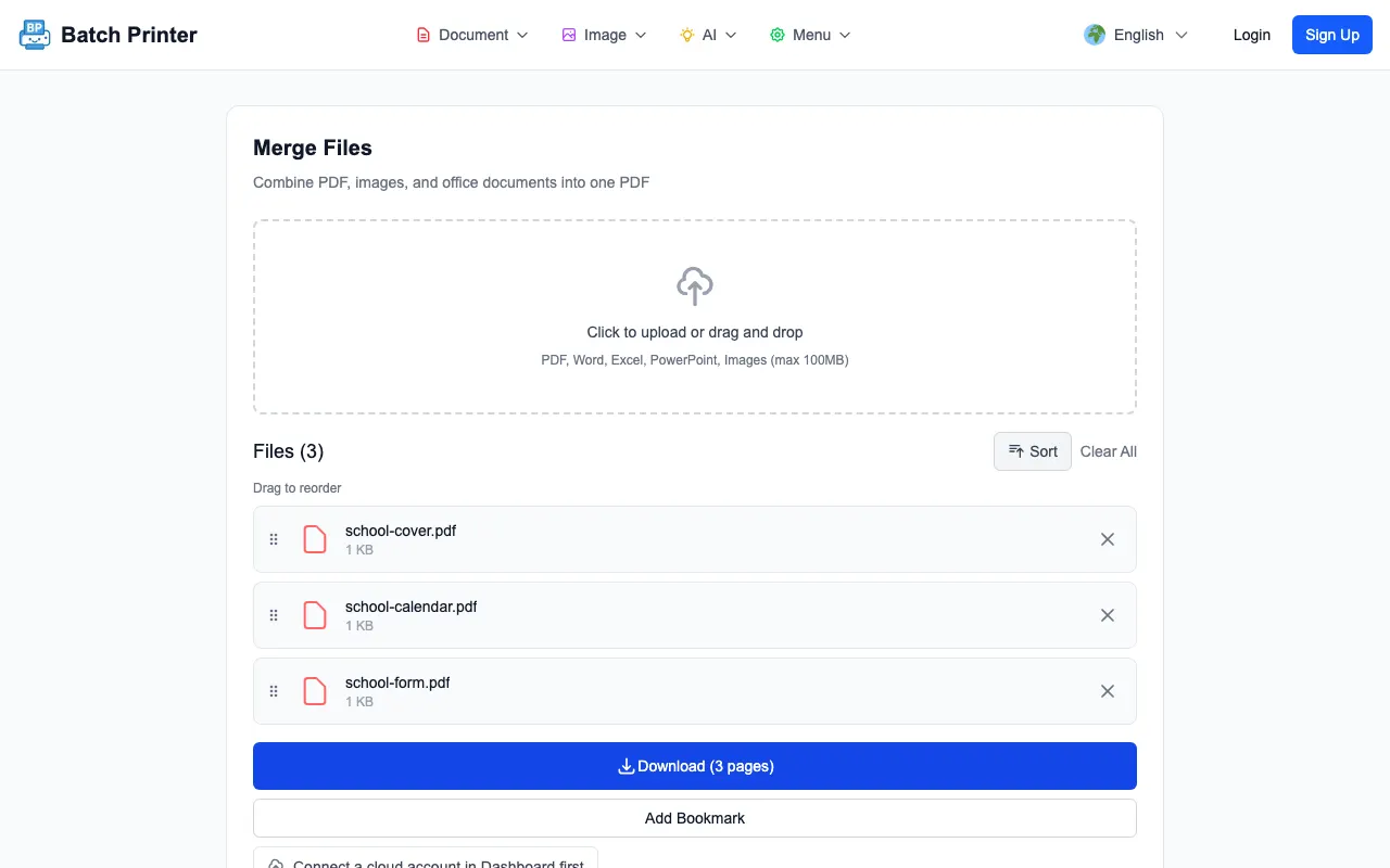Merged PDF output ready after the school packet workflow